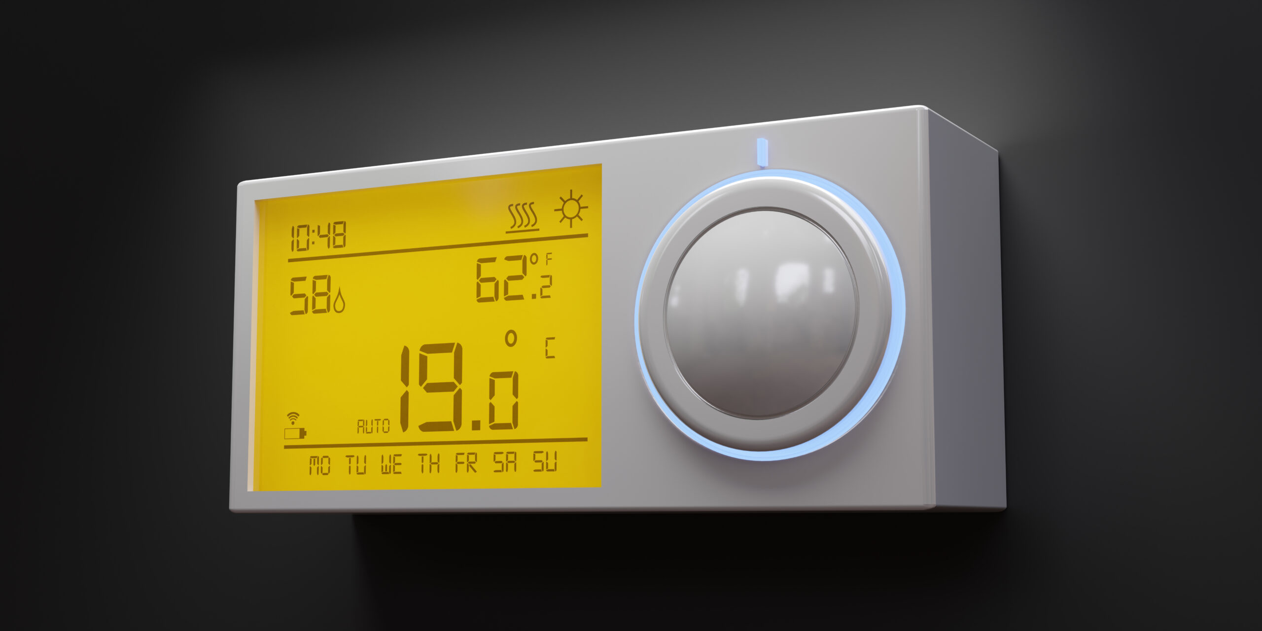 energy saving temperature. home thermostat to 19 celsius degrees.