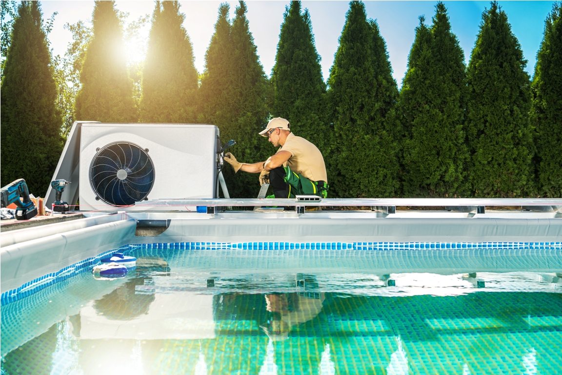 swimming pool heat pump installation performed by professional hvac technician
