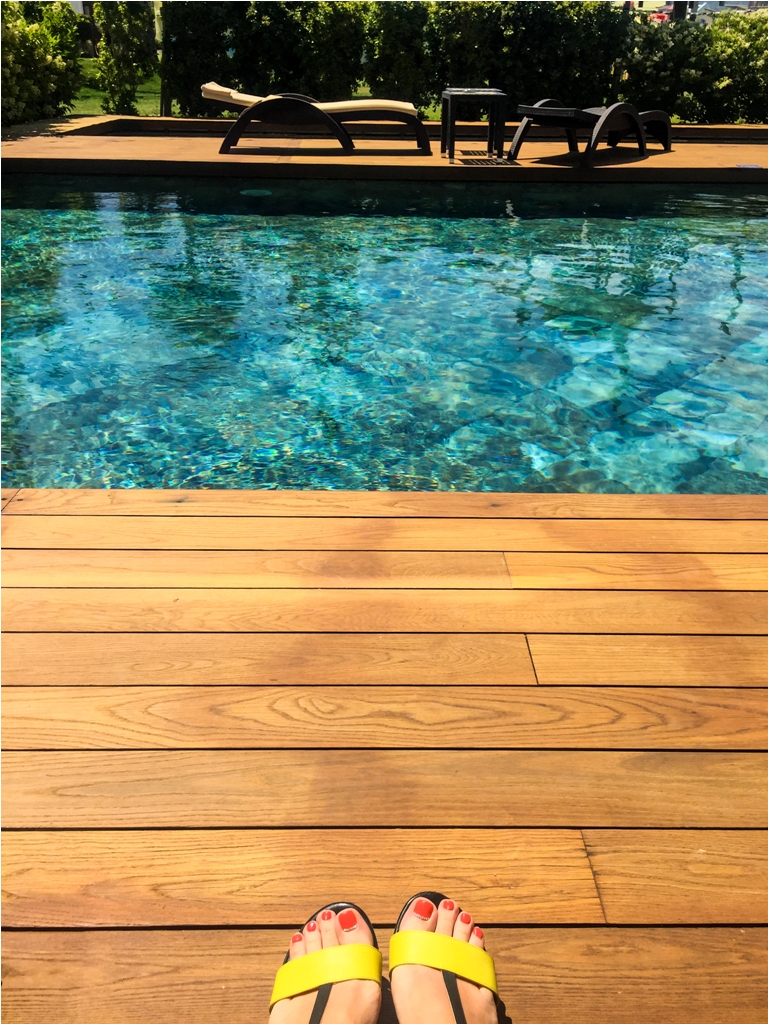swimming pool and wooden deck