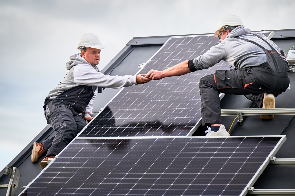 men workers installing solar panels on roof of hou 2023 08 22 00 24 16 utc