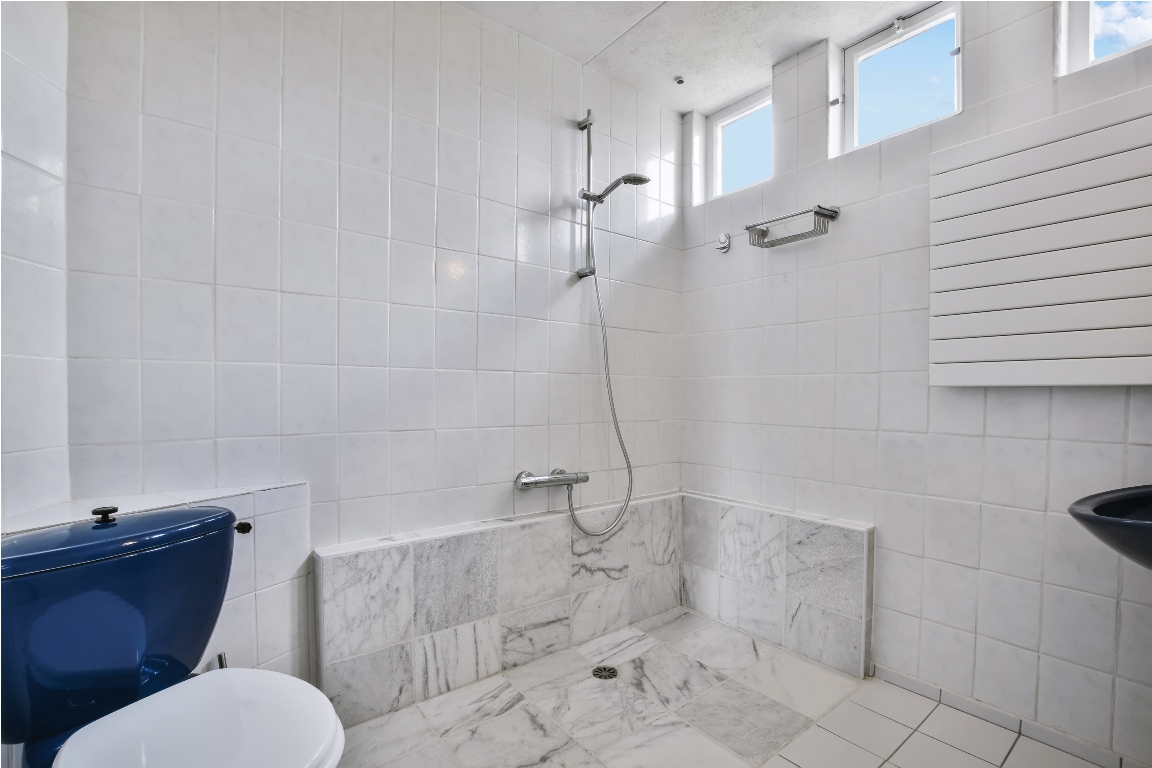 lovely bathroom with shower and window panes